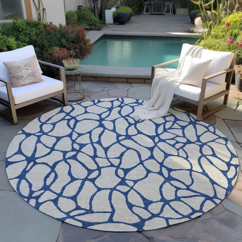 Machine Washable Indoor/ Outdoor Contemporary Chantille Rug - Beige - 8' x 8'