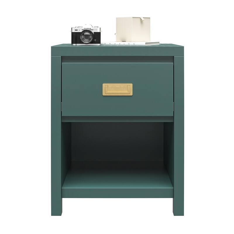 Roomfitters Haven 1 Drawer Kids Nightstand with Open Cubby, Vintage Gold Hardware, Green
