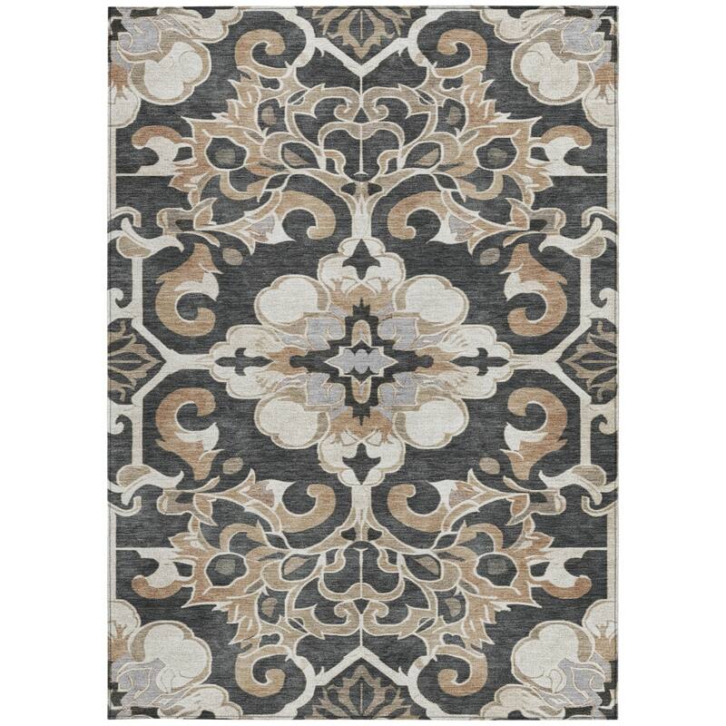 HomeRoots Damask Traditional Rectangle Outdoor Rug