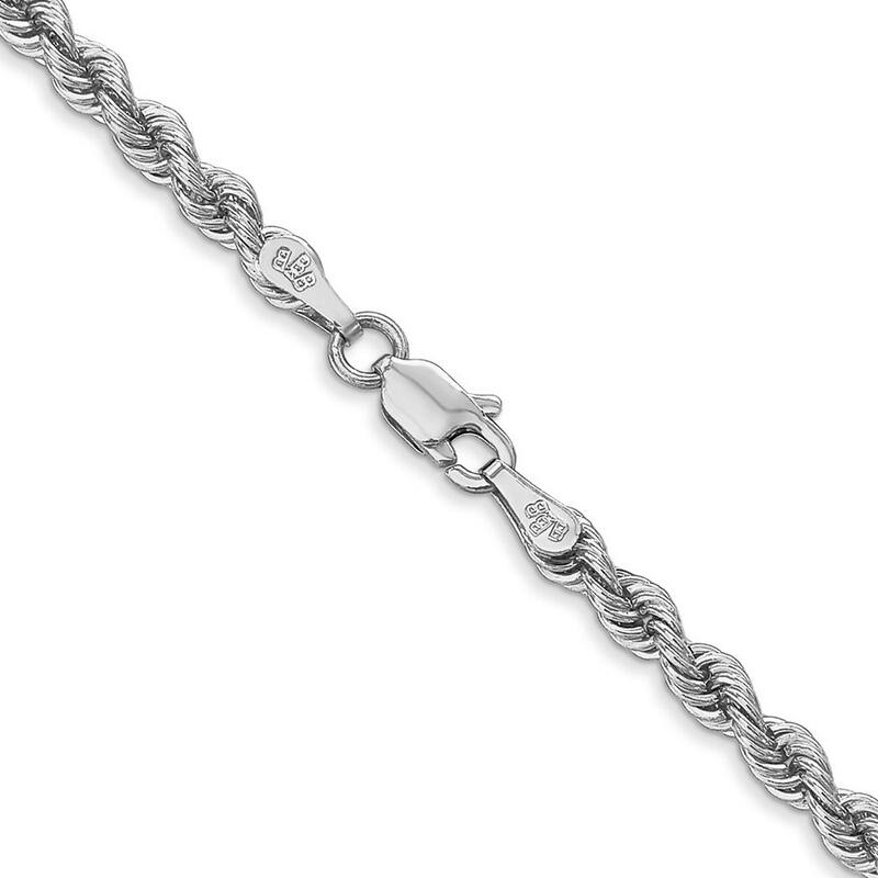 Curata 14k White Gold Solid 3.25mm Regular Rope Bracelet Lobster Claw