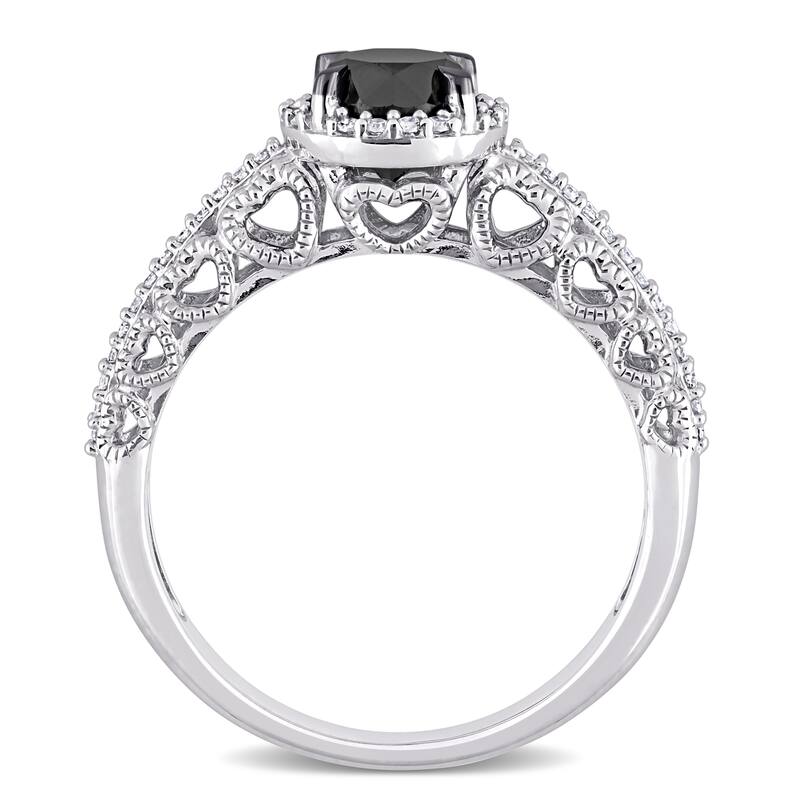 Miadora 10k White Gold with Black Rhodium 1 1/6ct TDW Black & White Diamond Halo Engagement Ring