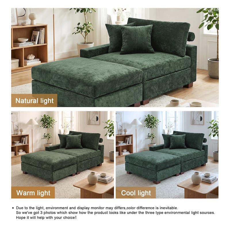 Oversized Chenille Modular Armchair And Ottoman Set Living Room Set