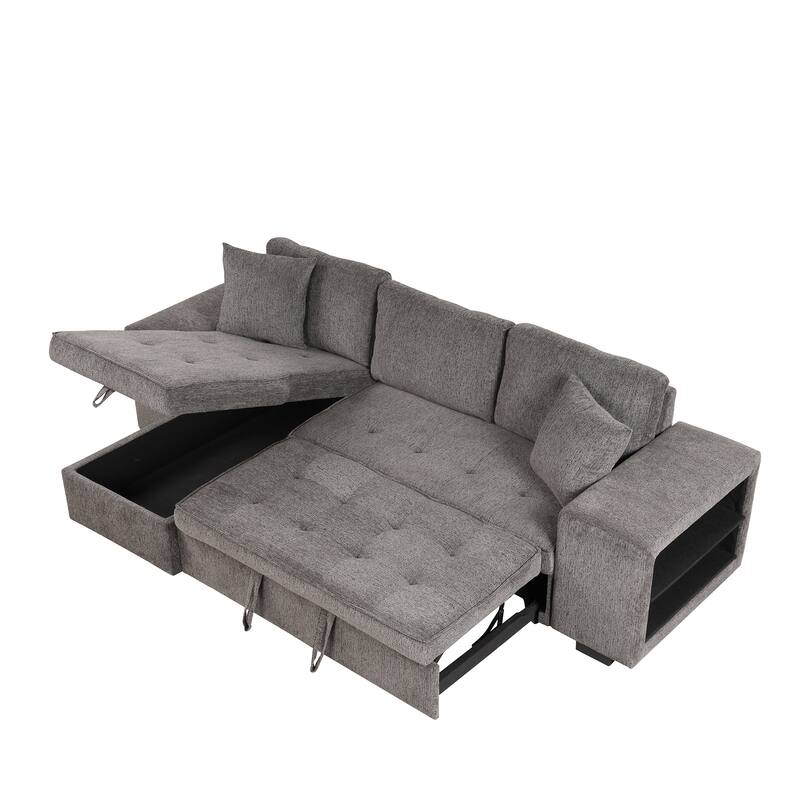 104.5" Charcoal L-Shaped 3-Seater Sofa with Pull-Out Bed