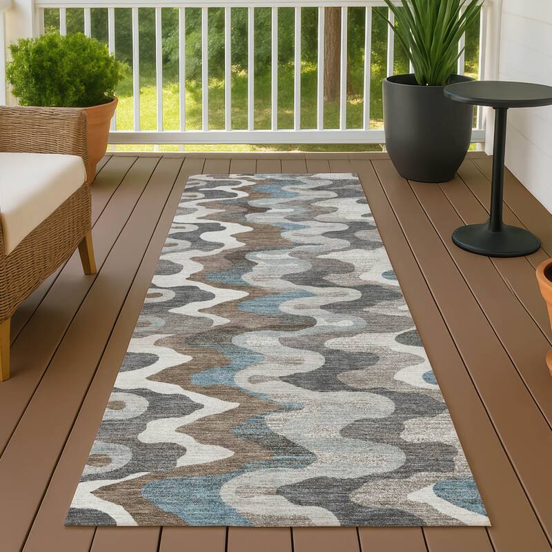 Machine Washable Indoor/ Outdoor Modern Mason Chantille Rug - Ivory - 2'3" x 7'6"