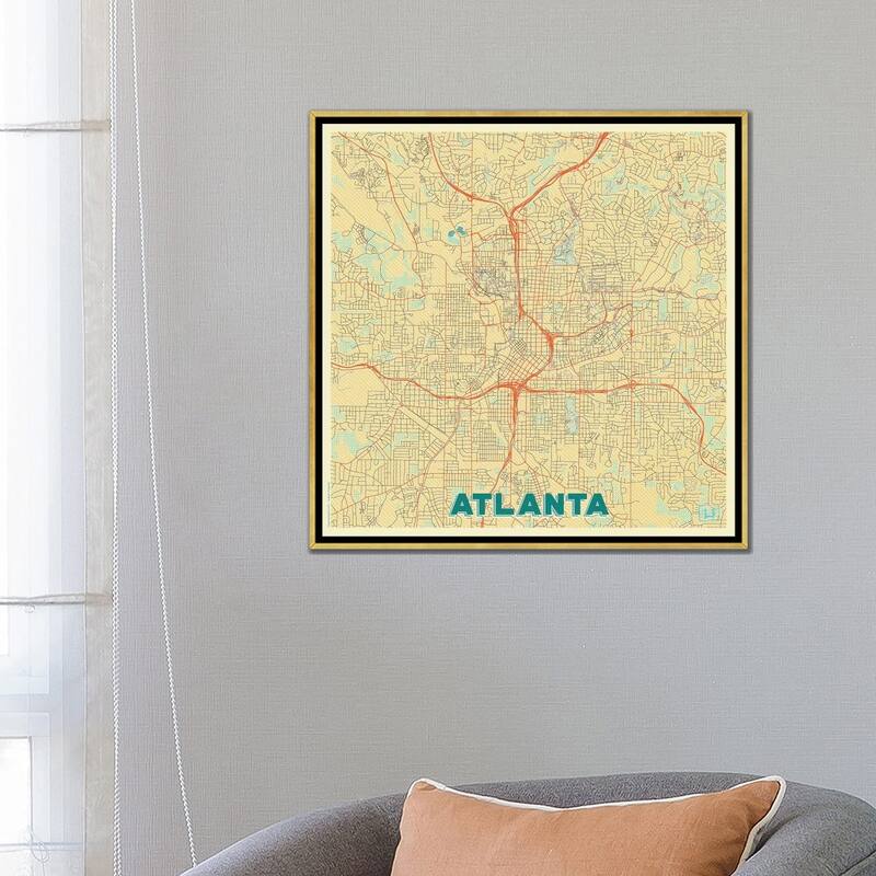 iCanvas "Atlanta Retro Urban Blueprint Map" by Hubert Roguski Framed Canvas Print