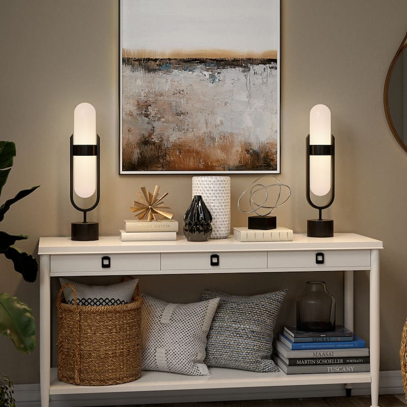 Blair Pill-Shaped Table Lamp with Milk Glass Shade - 25" Tall