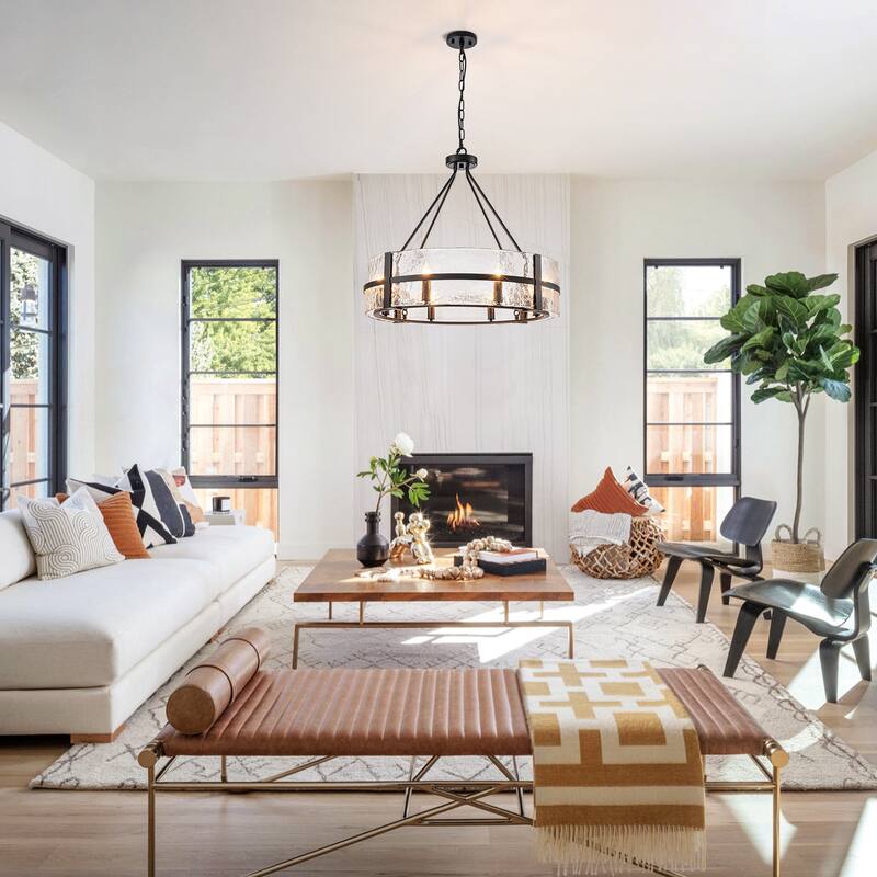 Dimmable Large Drum Glass Chandelier for Dining Room High Ceiling Living Room