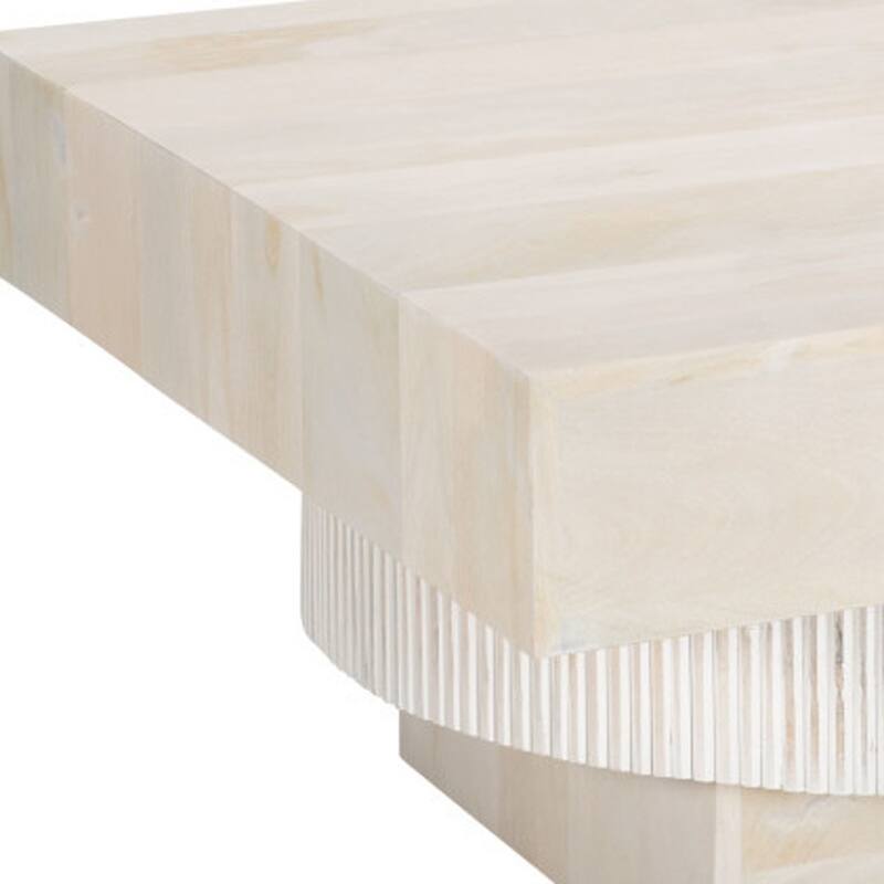 HomeRoots 36" Natural White Solid Wood Square Geo Pedestal Coffee Table - 36.00 in. x 17.70 in. x 36.00 in.