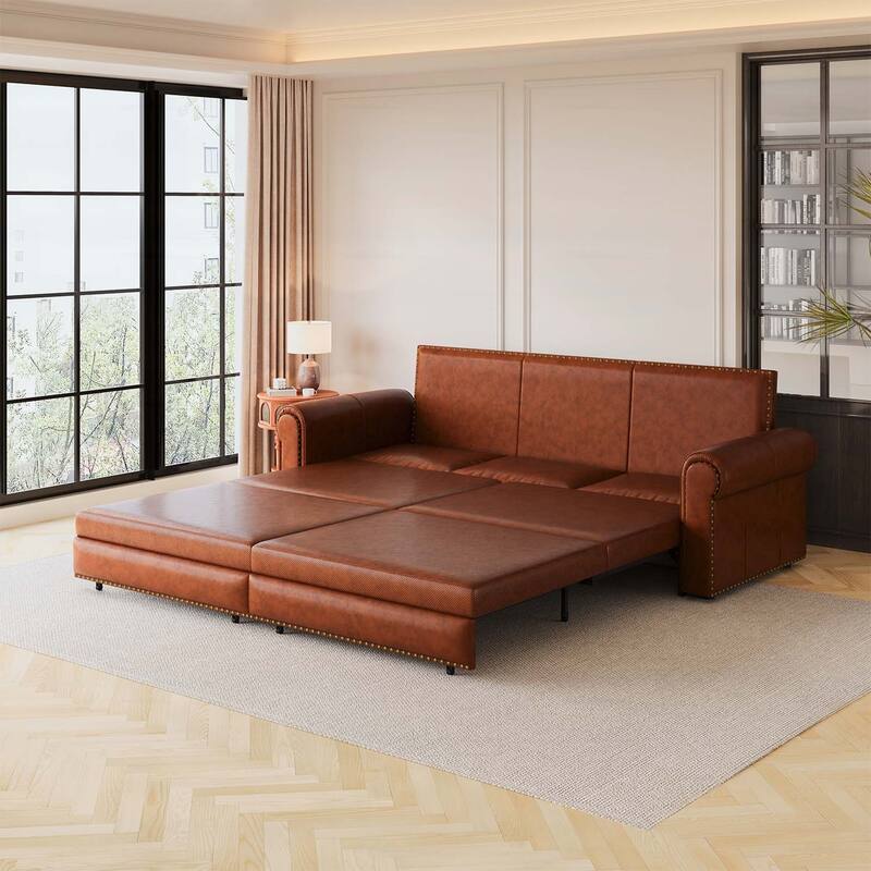 Pull Out Sofa Bed with Nailhead Trim & Rolled Arm,Multi-Functional for Living Room