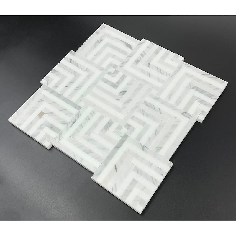 Groutless Square Basketweave Marble Mosaic Tiles