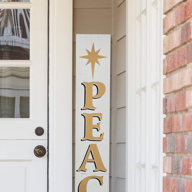 Glitzhome 42"H Lighted "JOY" or 60"H "PEACE" Wooden Nativity Porch Sign