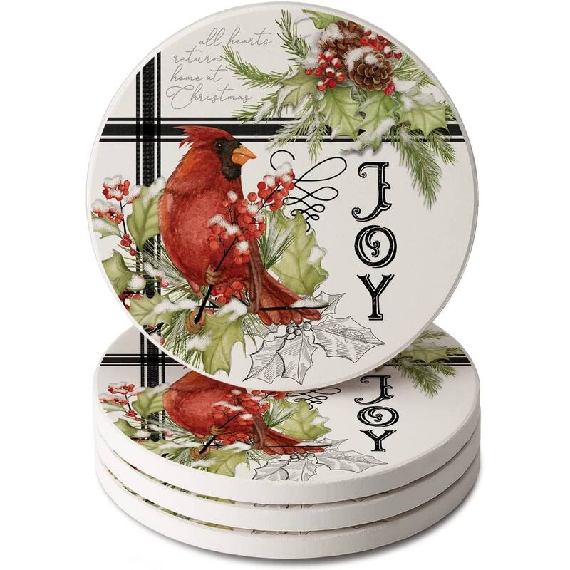CounterArt Cardinal Plaid Absorbent Stone Tumbled Tile Coaster Set of 4 Made in The USA Protective Cork Backing - Multi