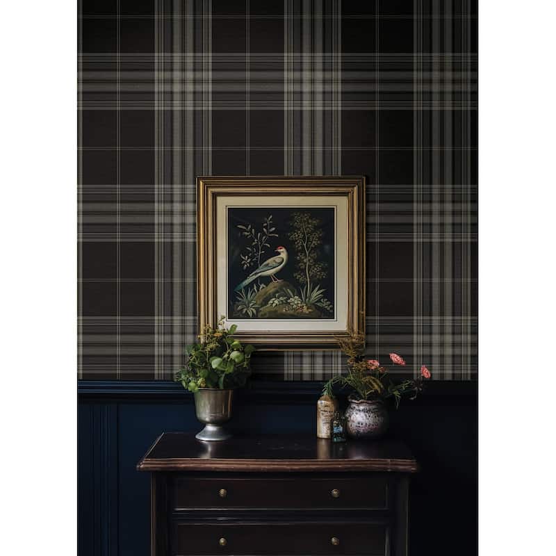 A-Street Prints Westley Black Plaid Wallpaper