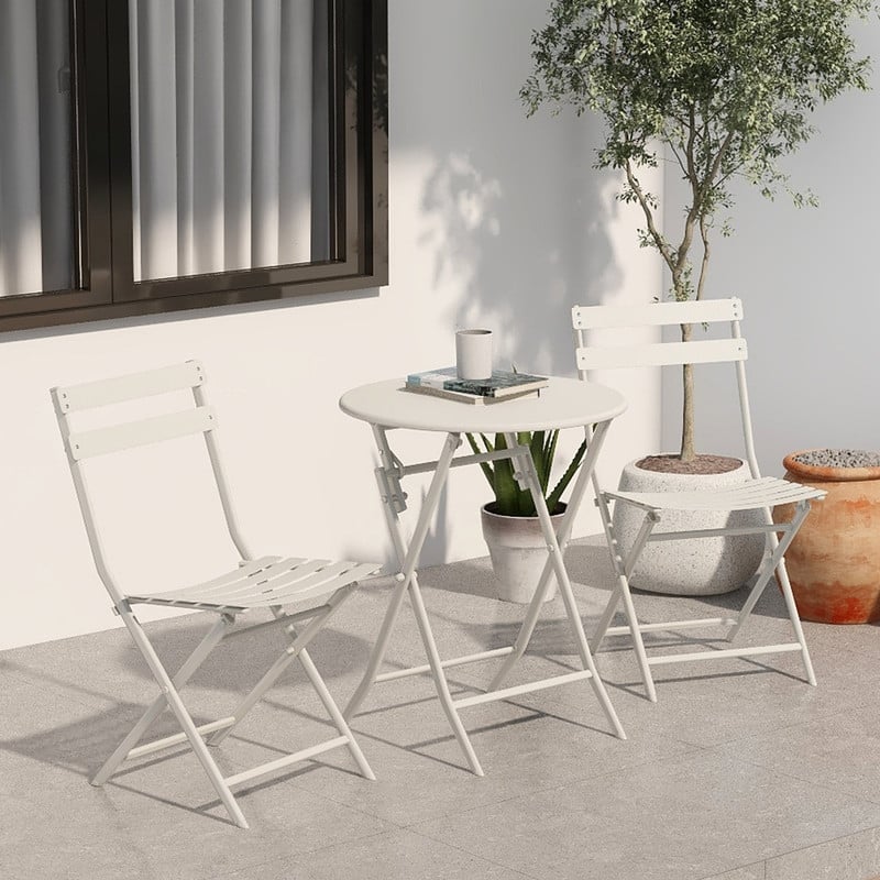 3 Piece Patio Bistro Set of Foldable Round Table and Chairs