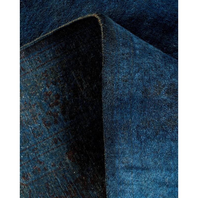 Overton Hand Knotted Wool Vintage Inspired Modern Contemporary Overdyed Blue Runner Rug - 2' 7" x 13' 9"
