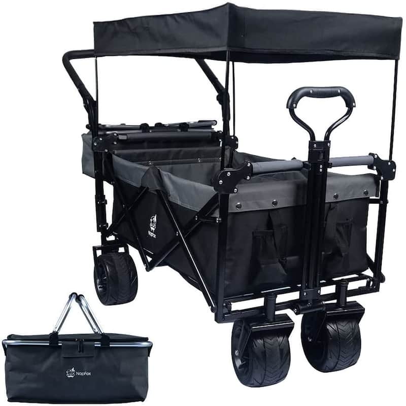 Deluxe 144L Collapsible Wagon with Removable Canopy & Cooler Bag - All-Terrain Wheels with Brake