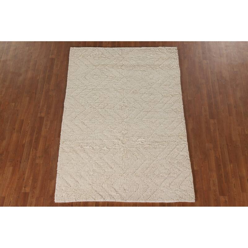 Earth Tone Moroccan Oriental Area Rug Handmade Wool Carpet - 5'2"x 7'6"