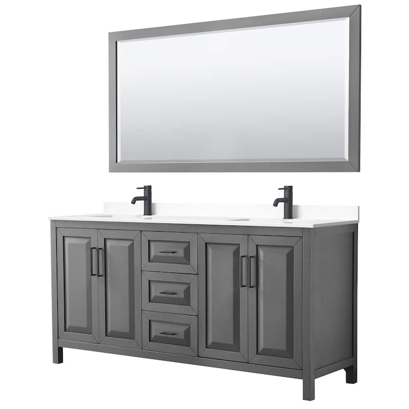 Wyndham Collection Daria 72" Free Standing Double Basin Vanity Set - Dark Gray / White Cultured Marble Top / Matte
