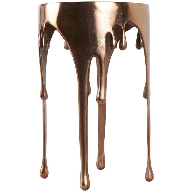 Copper Aluminum Metal Drip Side End Accent Table with Melting Design and Shaded Glass Top