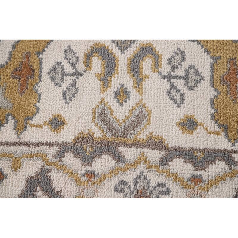 All-Over Ivory Oushak Indian Runner Rug Hand-knotted Wool Carpet - 2'6"x 10'2"