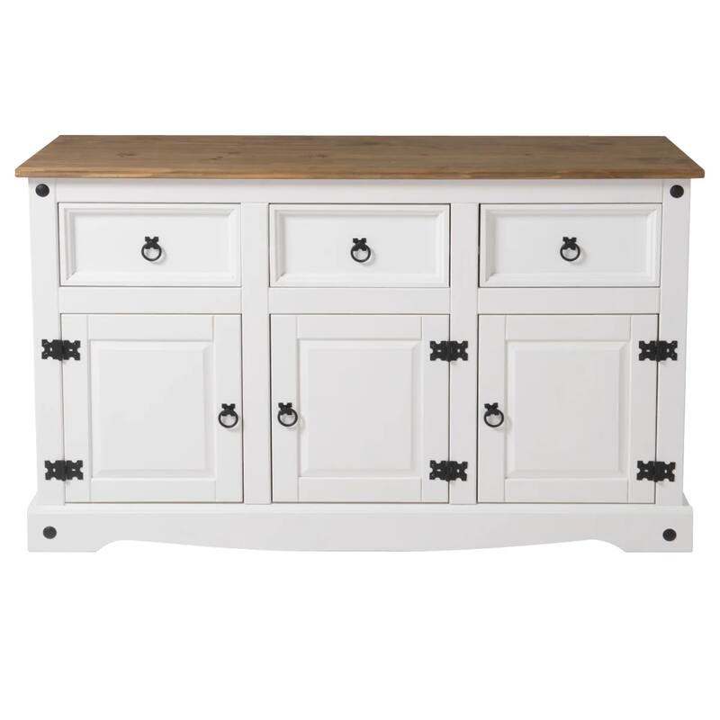 OS Home and Office Furniture Model COW388 Cottage Series Wood Buffet Sideboard in Distressed White