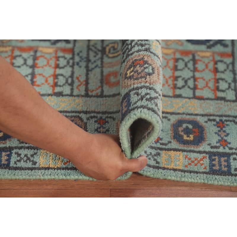 All-Over Blue Khotan Oriental Runner Rug Wool Carpet - 2'7"x 9'11"