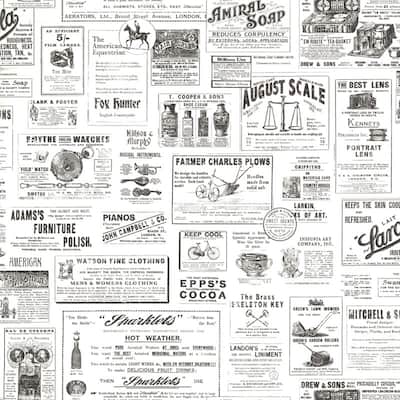 Adamstown Ivory Vintage Newspaper Wallpaper - 20.5in x 396in x 0.025in