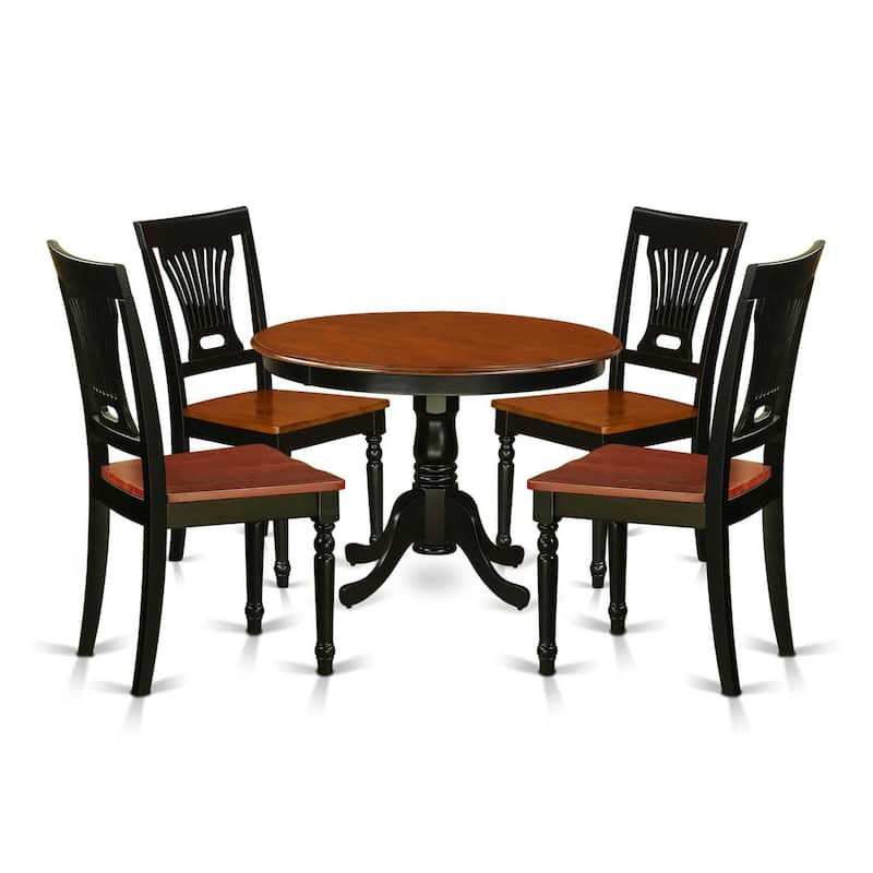 Round Kitchen Table Set for 4 - 42 Inch Dining Table with 4 Chairs - Black & Cherry Finish