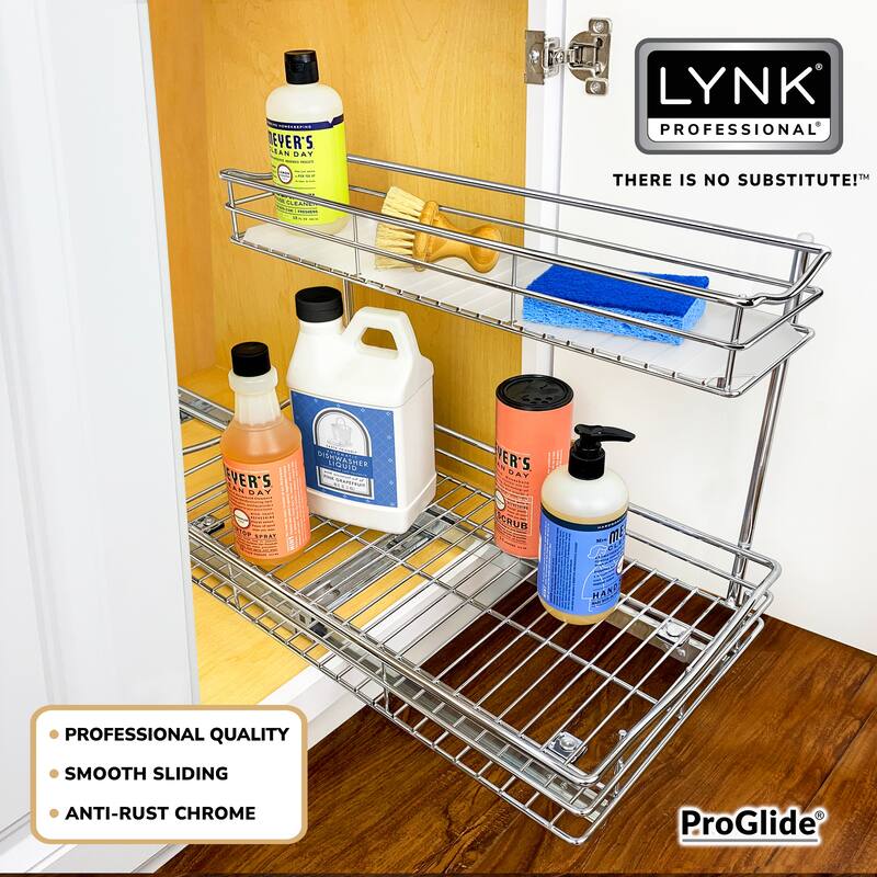 LYNK PROFESSIONAL® Slide Out Under Sink Kitchen Cabinet Organizer - 11.5 in. wide x 21 inch deep - Chrome