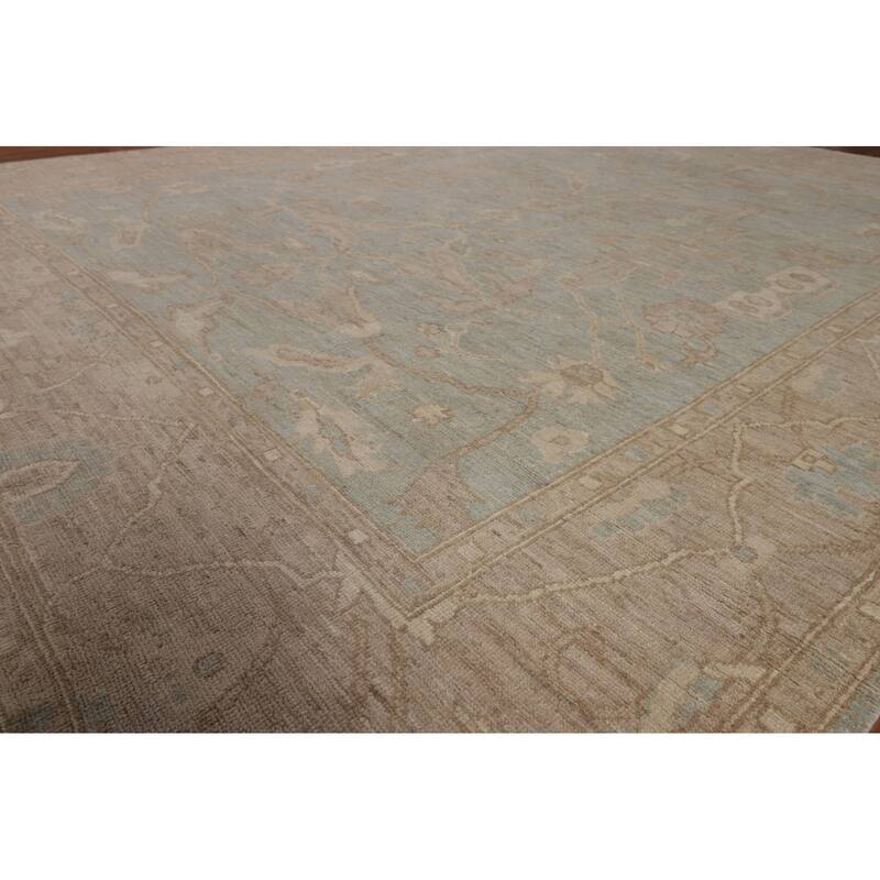 Light Blue Oushak Vegetable Dye Area Rug Handmade Wool Carpet - 8'3"x 9'7"