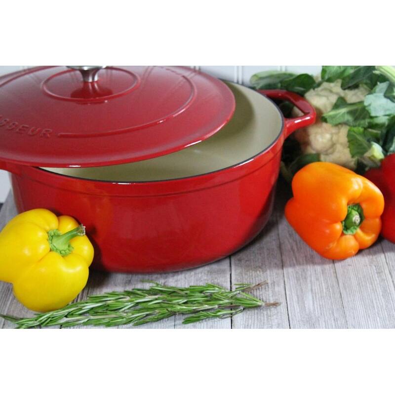 Chasseur 6.25-quart Red French Enameled Cast Iron Round Dutch Oven