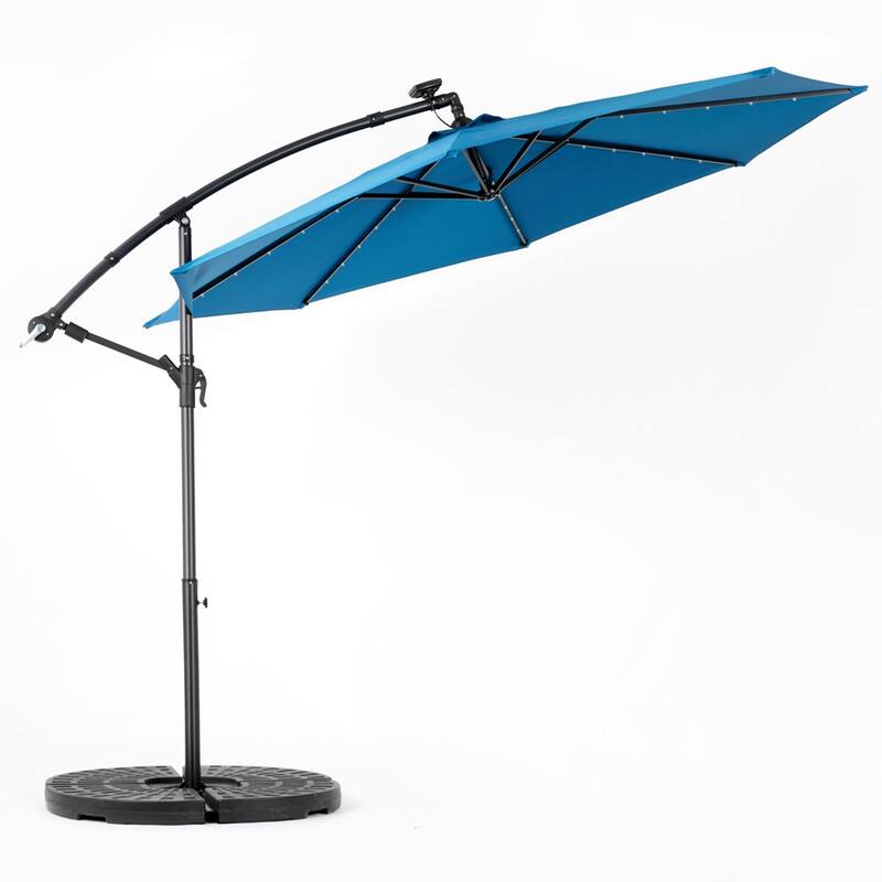 9.67 ft. Steel Market Outdoor Patio Umbrella with 40 lights, Solar LED Offset Hanging Umbrella (No Base)