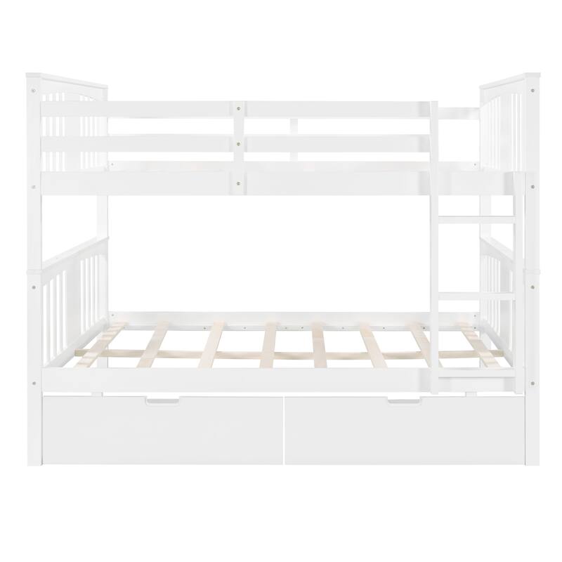 Full over Full Bunk Bed with Under-Bed Drawers and Ladder for Bedroom, Guest Room Furniture