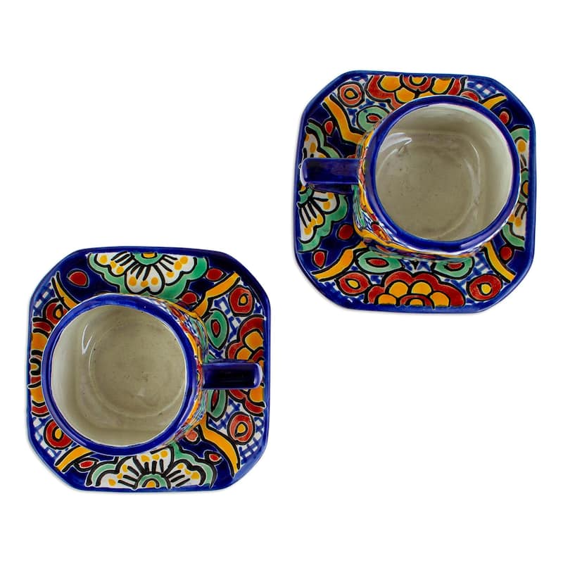 Novica Handmade Hidalgo Fiesta Ceramic Cups And Saucers (Set For 2)