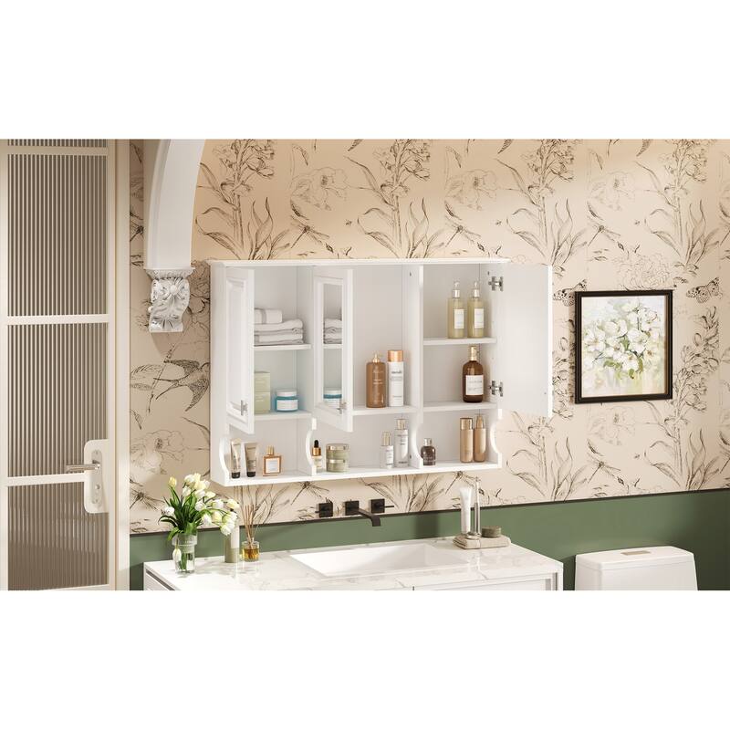 Roomfitters 41 Inch Mirror Medicine Cabinet with Open Shelves, Wall Mount Storage with Adjustable Shelf & Doors