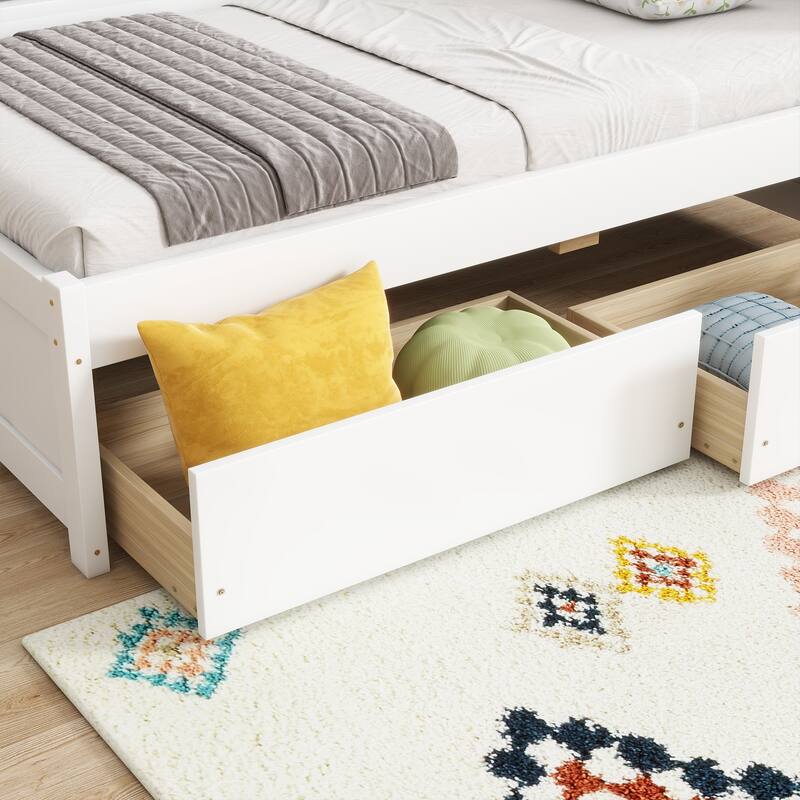 Twin Size L-shaped Bookcases Bed with Power Outlets, USB Charging Ports