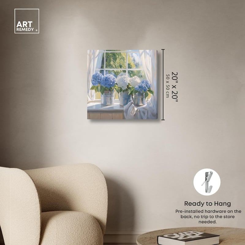 Sunlit Hydrangeas Canvas by Art Remedy, Gallery Wrapped