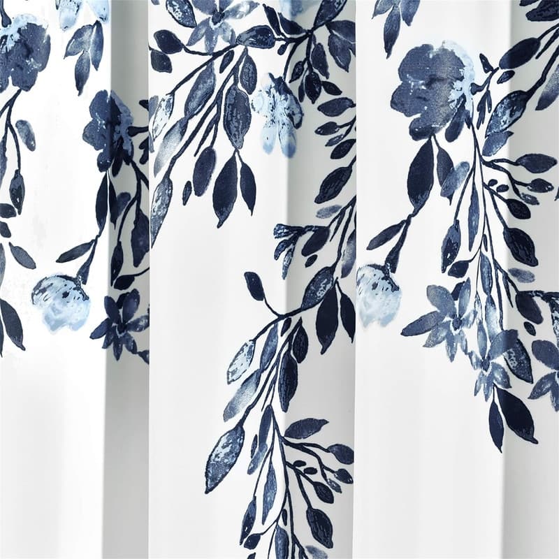 Navy Floral Curtains 52x63" Vine