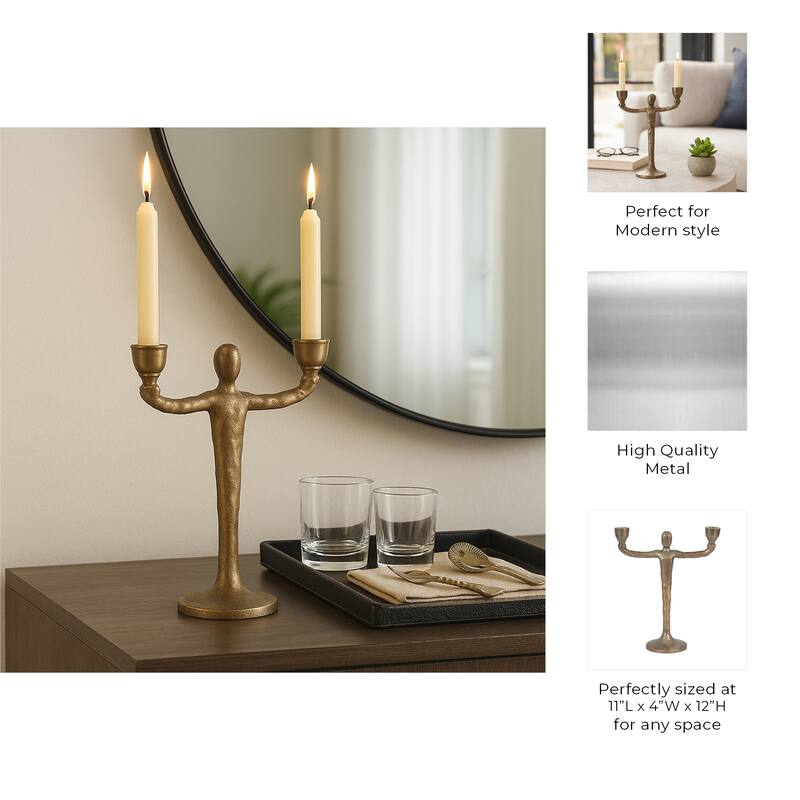 Metal Abstract Human Taper Candle Holder - Gold, 12 in.