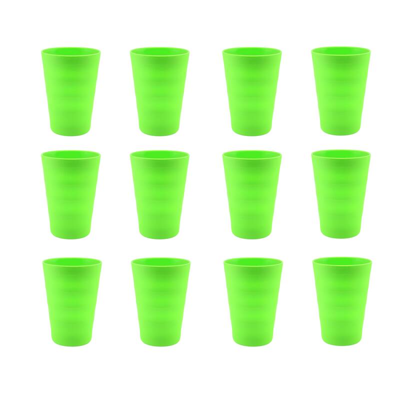 Break-Resistant Plastic Cups 12oz, Reusable Design - Set of 12 - Green
