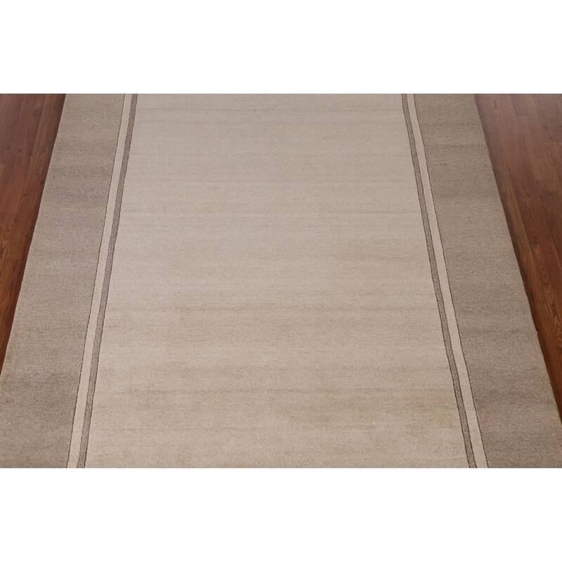 Solid Beige Gabbeh Indian Area Rug Handmade Wool Carpet - 5'3" x 7'7"