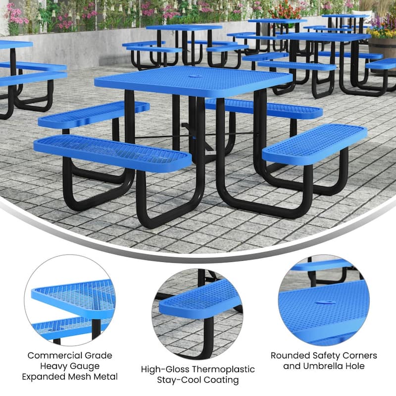 Commercial Grade Expanded Mesh Metal Outdoor Picnic Table - 79.75"D x 79.75"W x 28.75"H