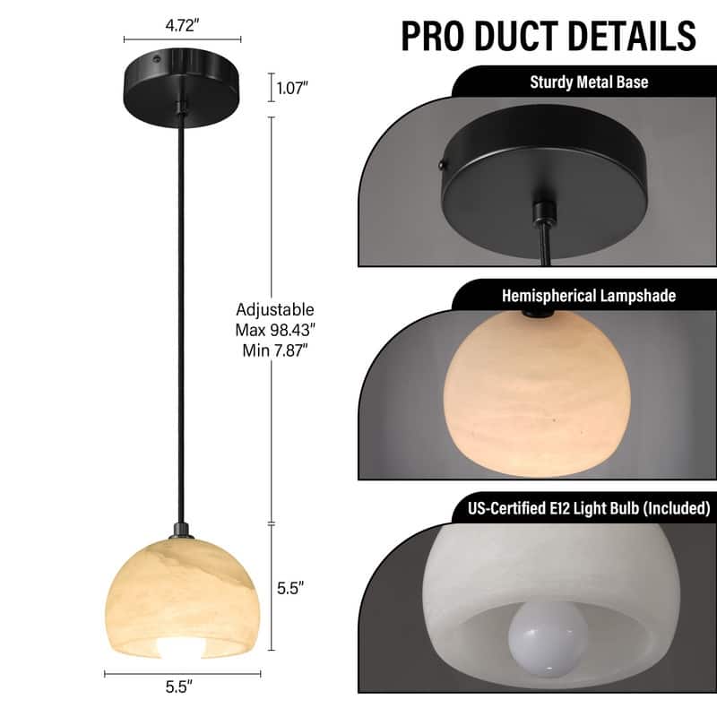 Alabaster Pendant Light for 7.9" Spanish Marble Shade Hanging Light Fixture