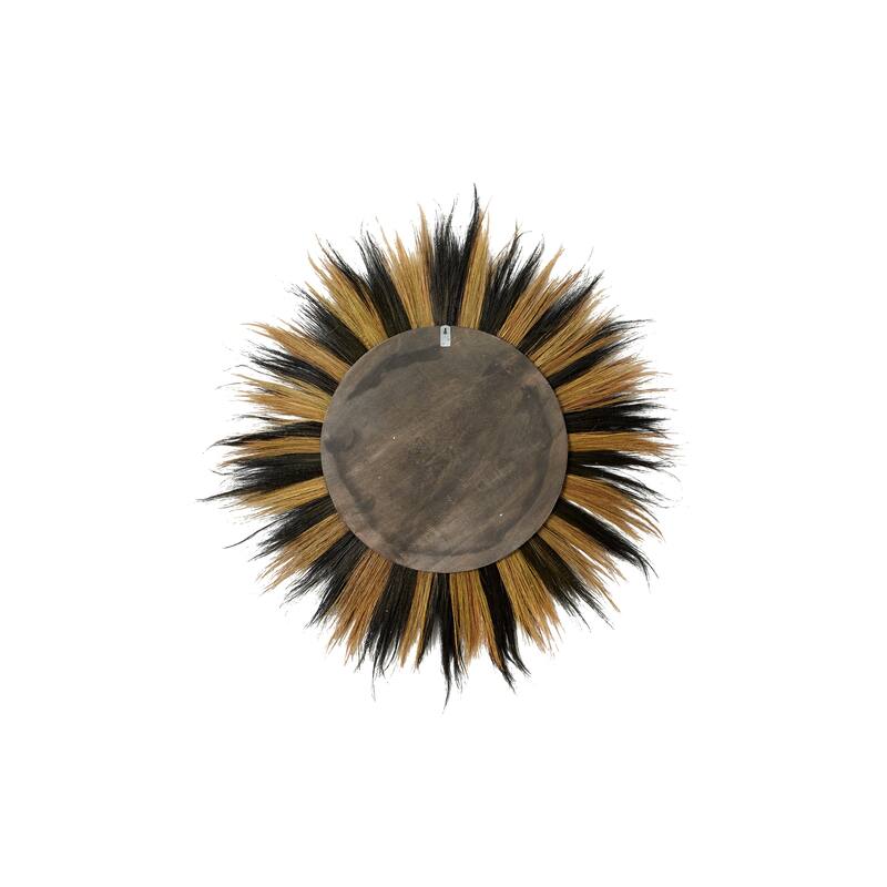 Brown Dried Plant Tribal Inspired Sunburst Grass Room Wall Mirror with Coiled Rope Center - 45 x 2 x 45Round
