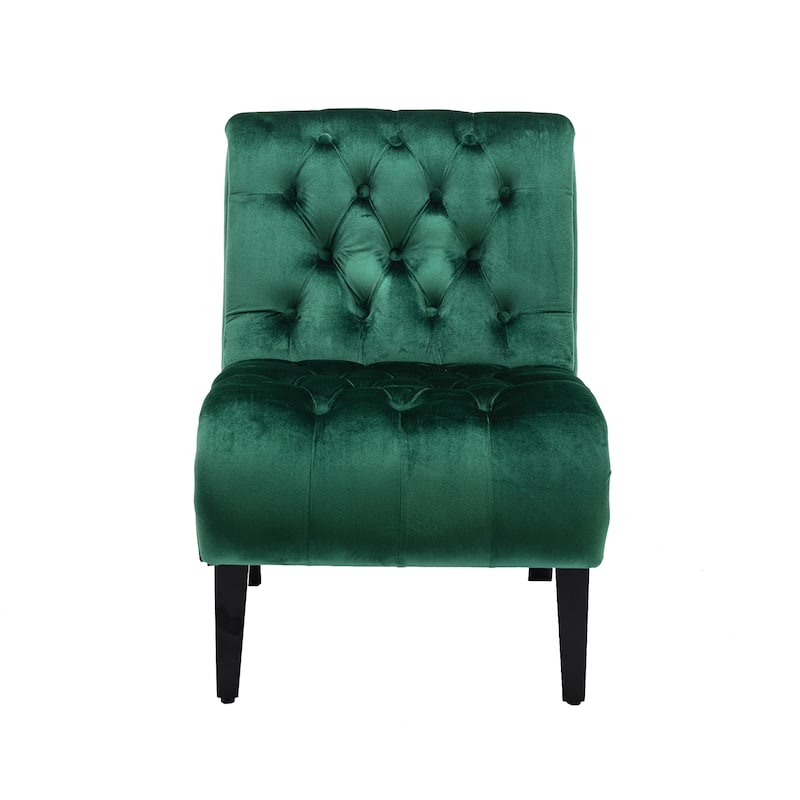 Velvet Armless Accent Chair with Wooden Legs and Thick Cushioned Seat