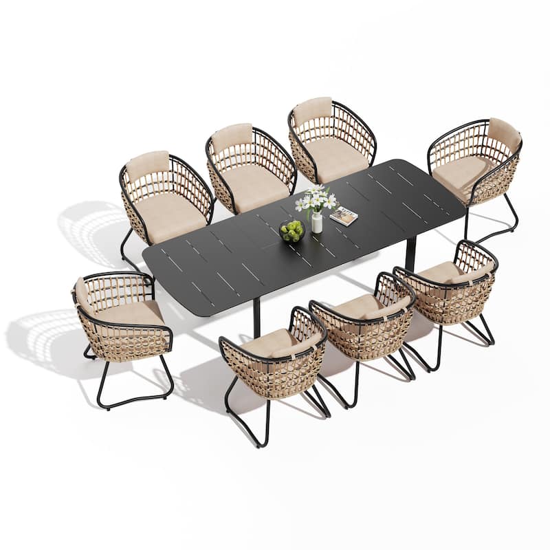 Outdoor Expandable Patio Dining Table Set Rectangular Extension Table with Chairs