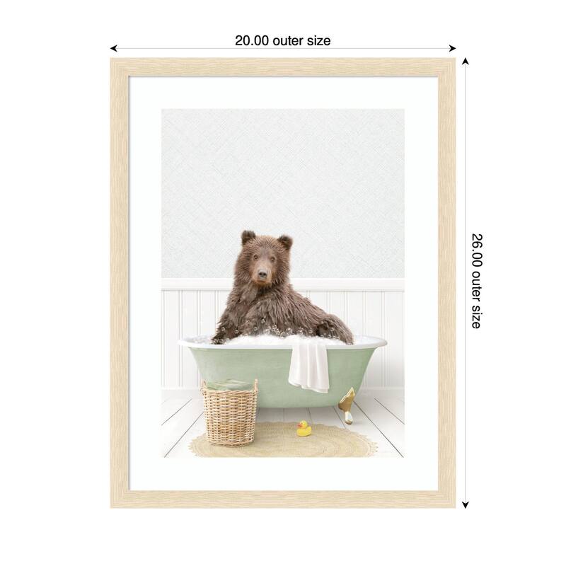 Kate and Laurel Bear in Cottage Green Bath by Amy Peterson Framed Wall Art Print