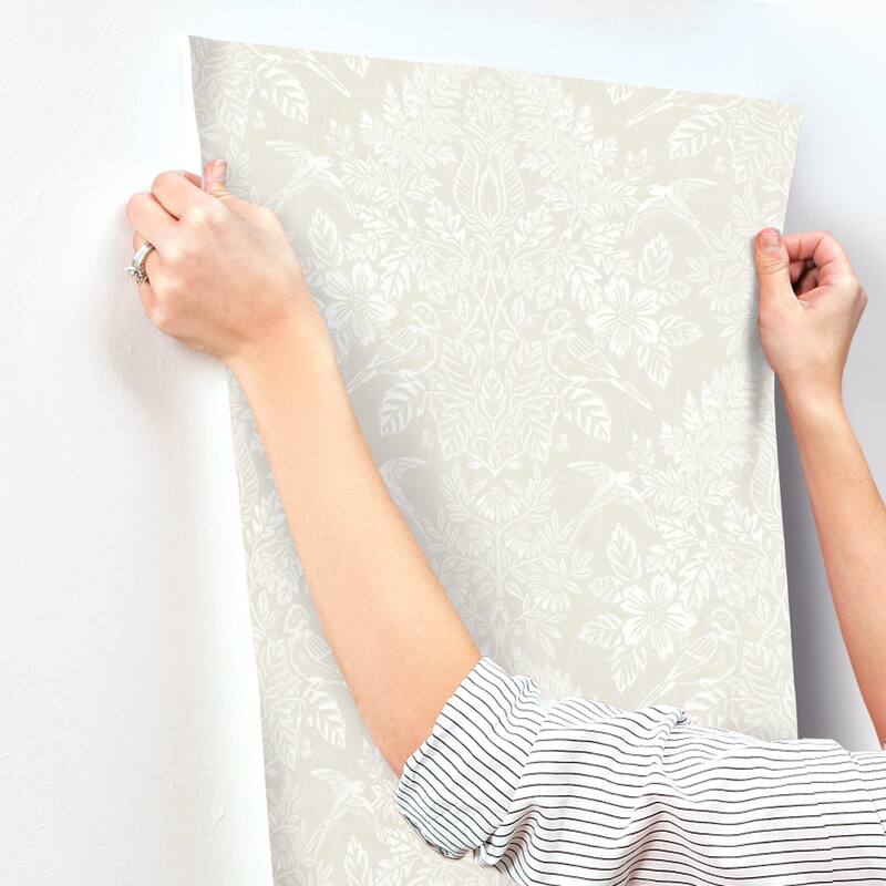 Chris Loves Julia x A-Street Prints Finch Ivory Woodland Damask Wallpaper