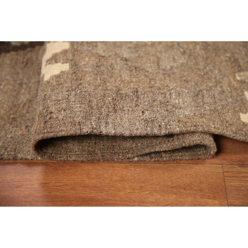 Hand Woven Oriental 100% Wool Carpet Southwestern Geometric Brown Kilim Area Rug - 6' 8'' X 5' 2''