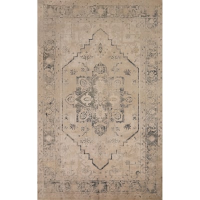 Machine Made Oriental Polyester Carpet Traditional Medallion Brown Heriz Area Rug - 7' 5'' X 5' 2''
